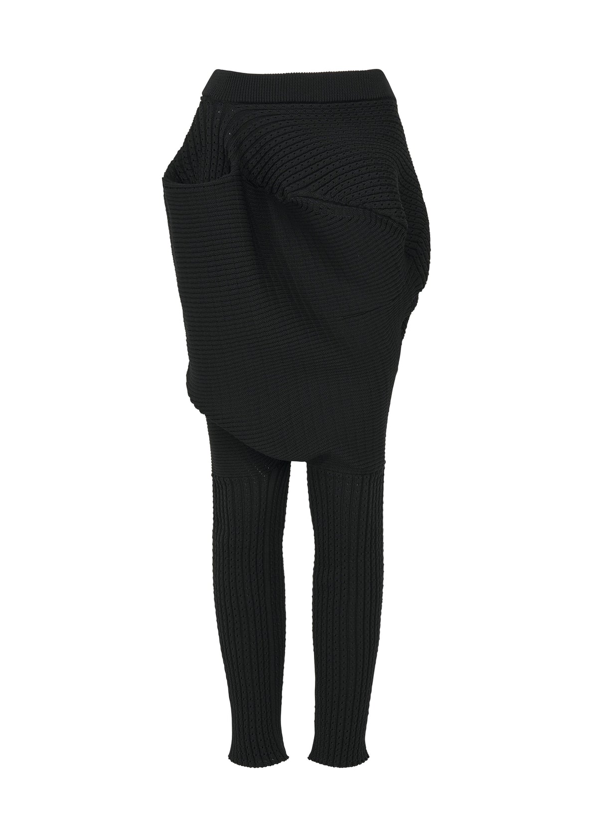 A product shot of the ISSEY MIYAKE FOUND STONE trousers in black.