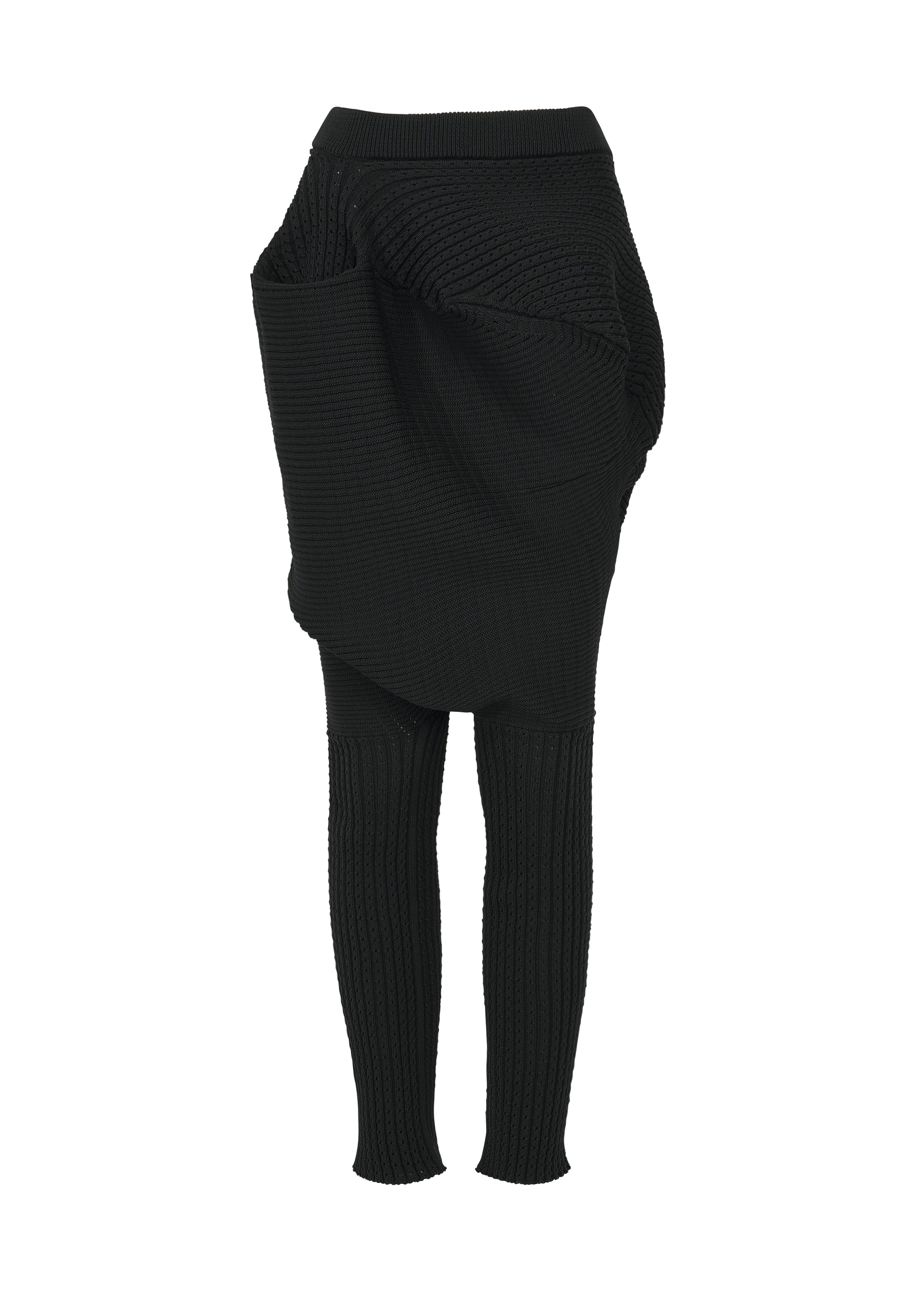 A product shot of the ISSEY MIYAKE FOUND STONE trousers in black.