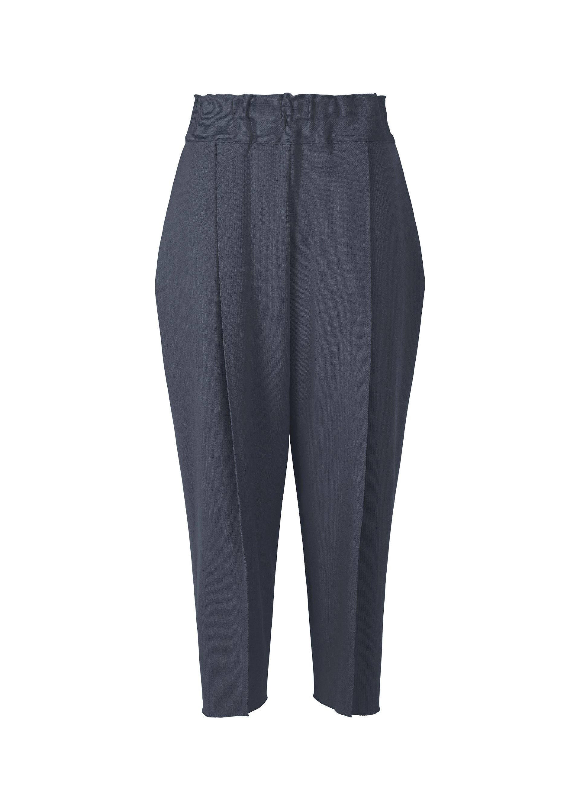A product shot of the ISSEY MIYAKE CAMPAGNE trousers in dark navy.