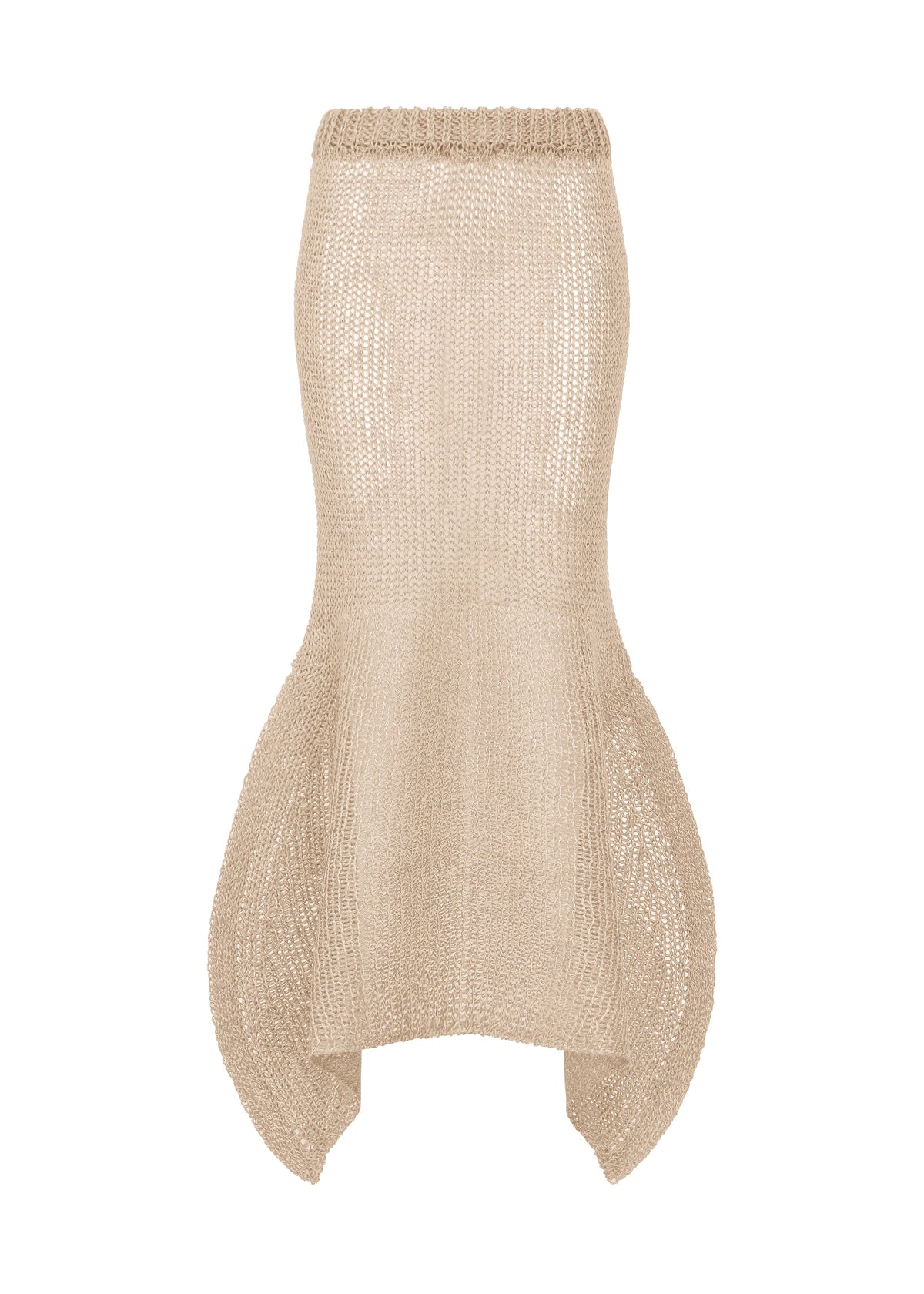 A product shot of the ISSEY MIYAKE PANINI PULLED skirt in light beige.