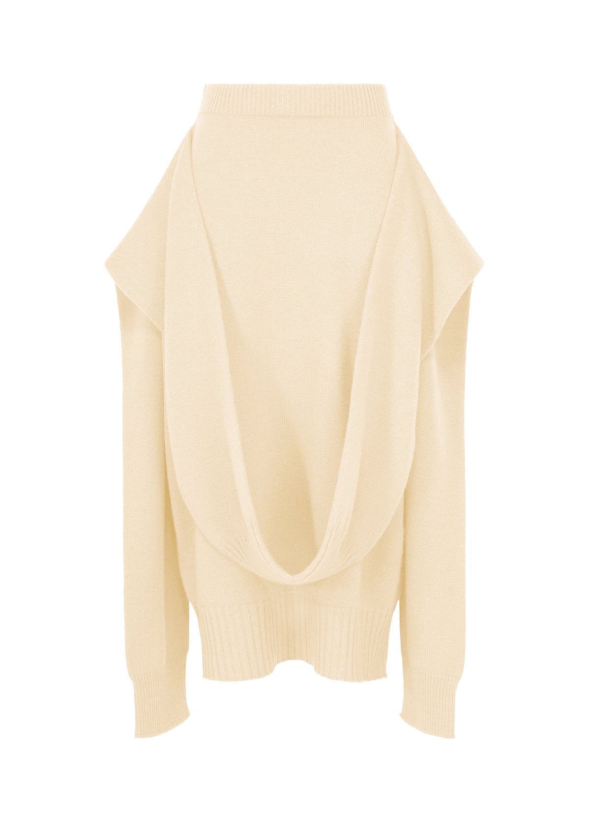 A product shot of the ISSEY MIYAKE O KNIT skirt in off-white.