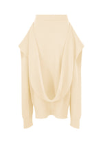 A product shot of the ISSEY MIYAKE O KNIT skirt in off-white.