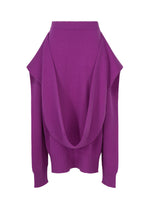 A product shot of the ISSEY MIYAKE O KNIT skirt in purple.