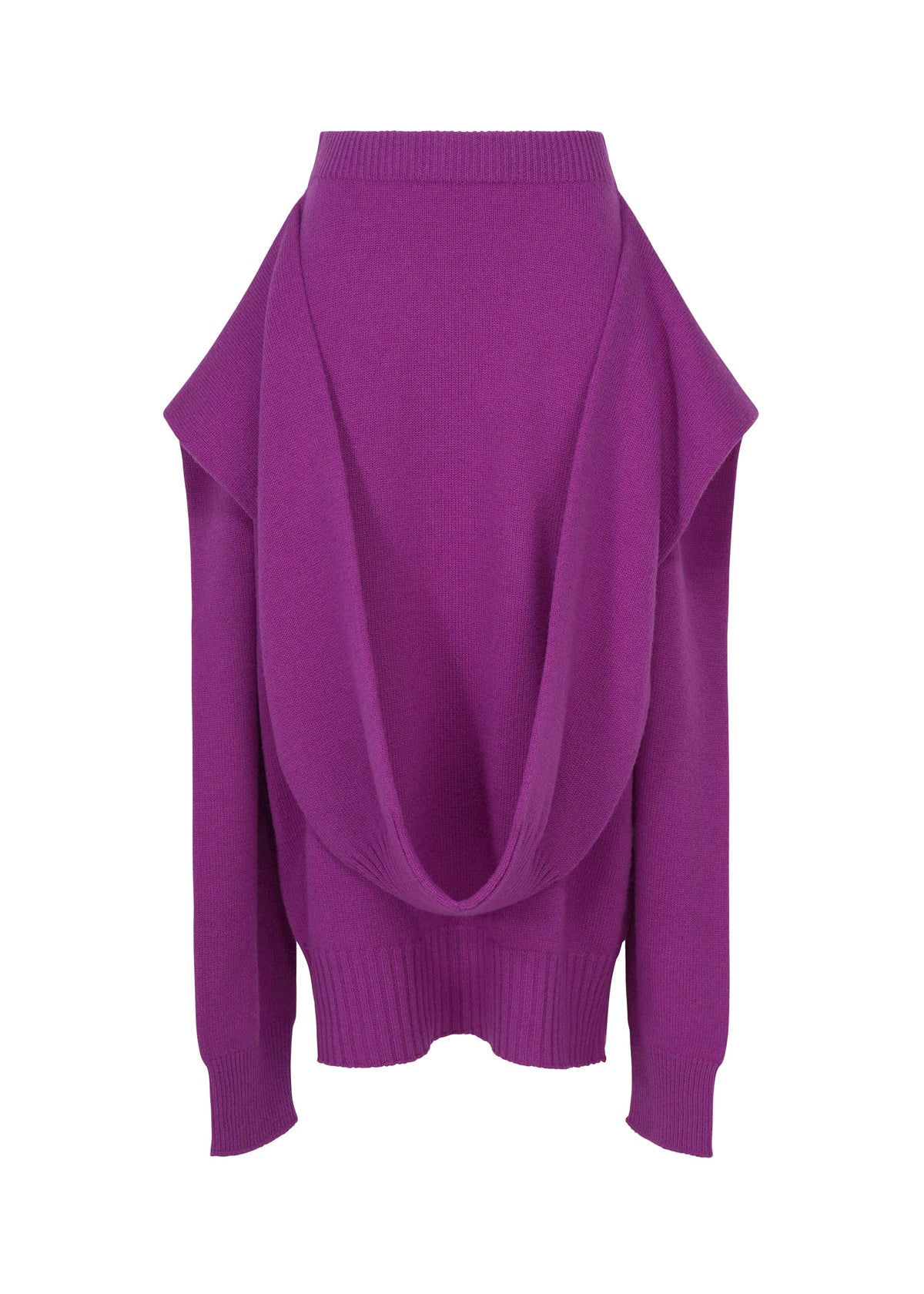 A product shot of the ISSEY MIYAKE O KNIT skirt in purple.