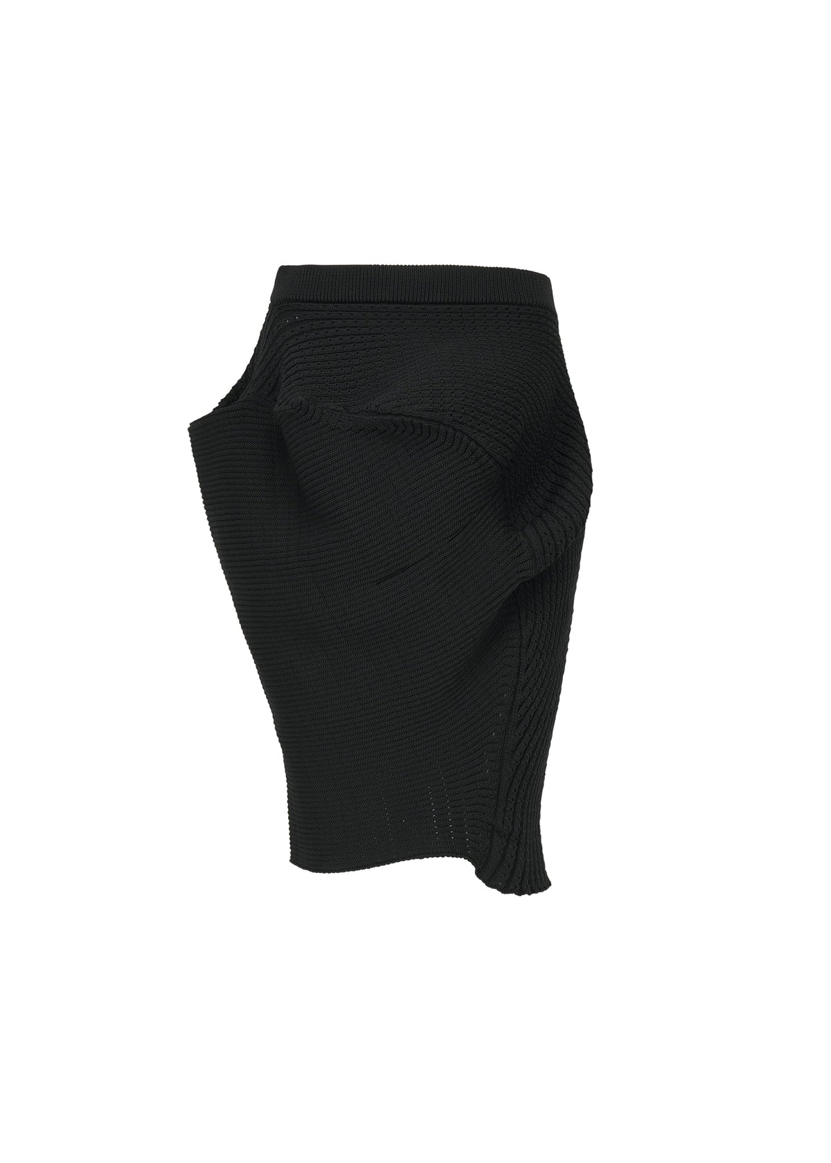 A product shot of the ISSEY MIYAKE FOUND STONE skirt in black.