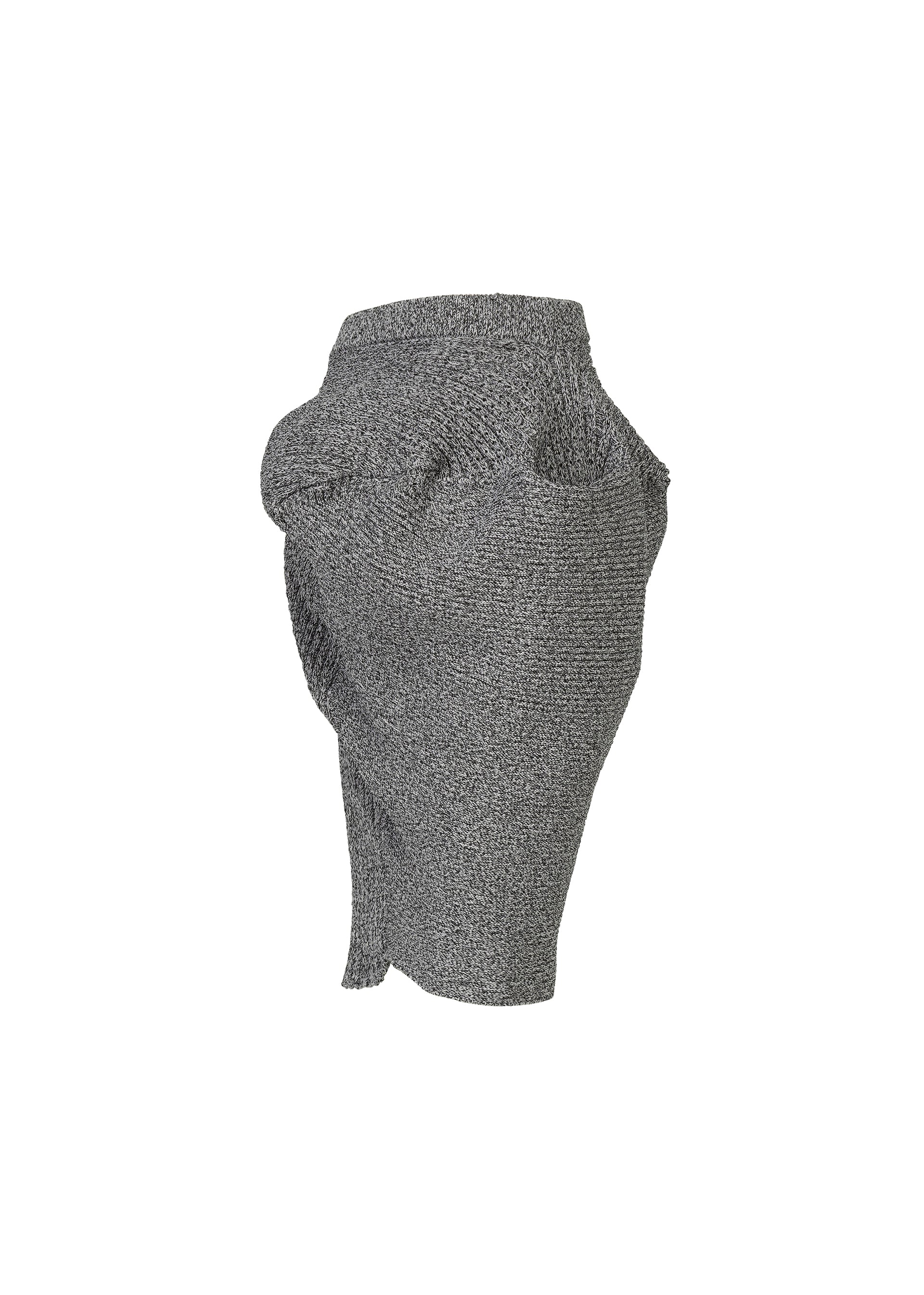 A detail shot of the ISSEY MIYAKE FOUND STONE skirt.
