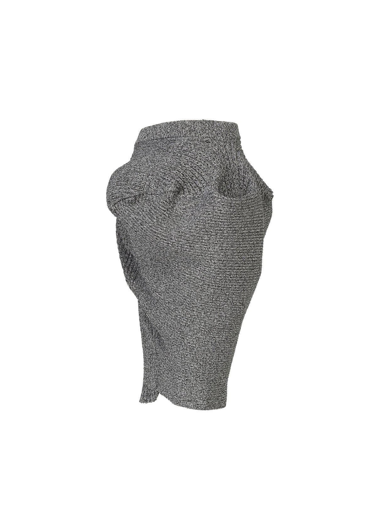 A detail shot of the ISSEY MIYAKE FOUND STONE skirt.