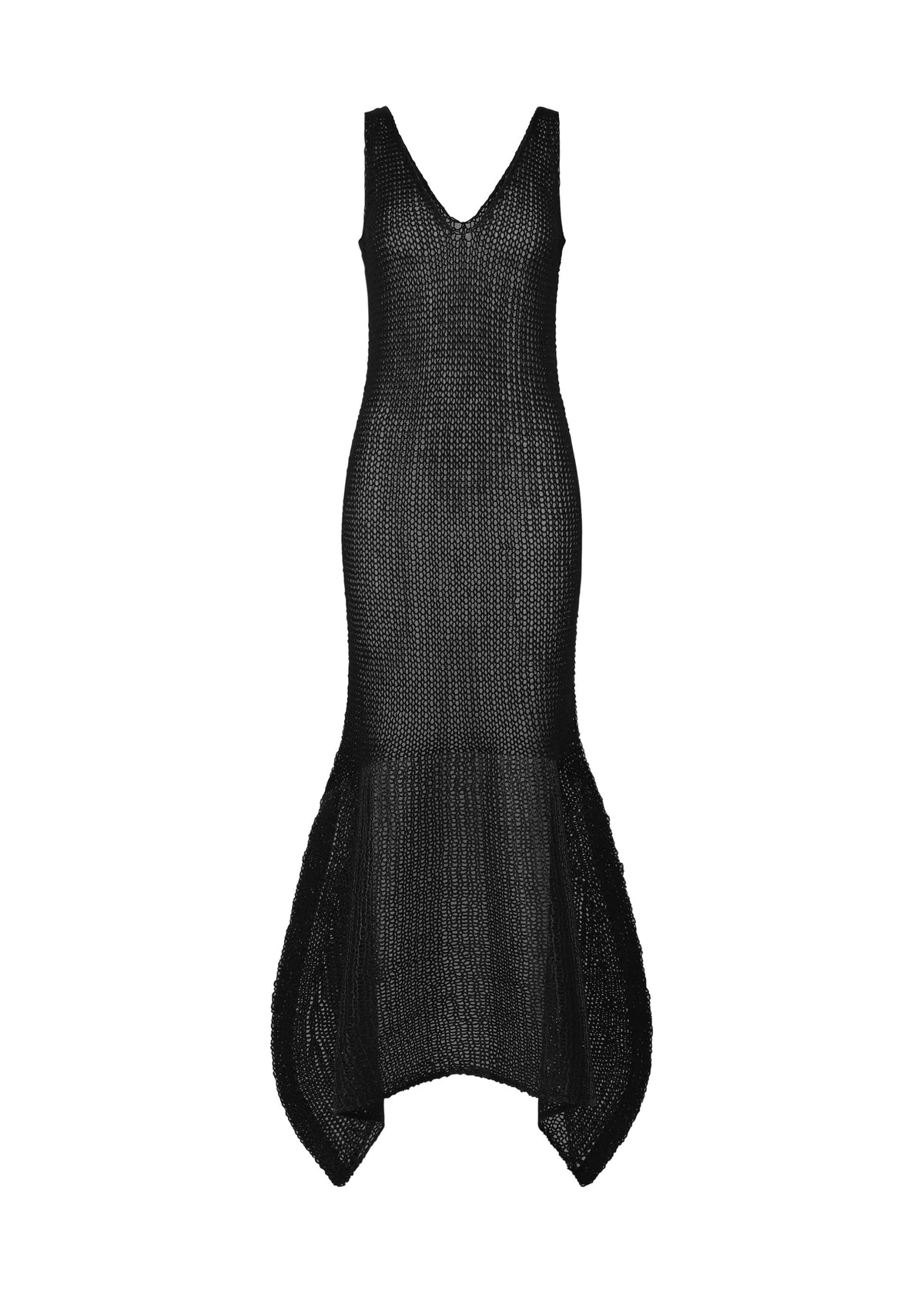 A product shot of the ISSEY MIYAKE PANINI PULLED dress in black.