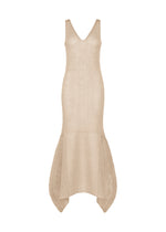 A product shot of the ISSEY MIYAKE PANINI PULLED dress in light beige.