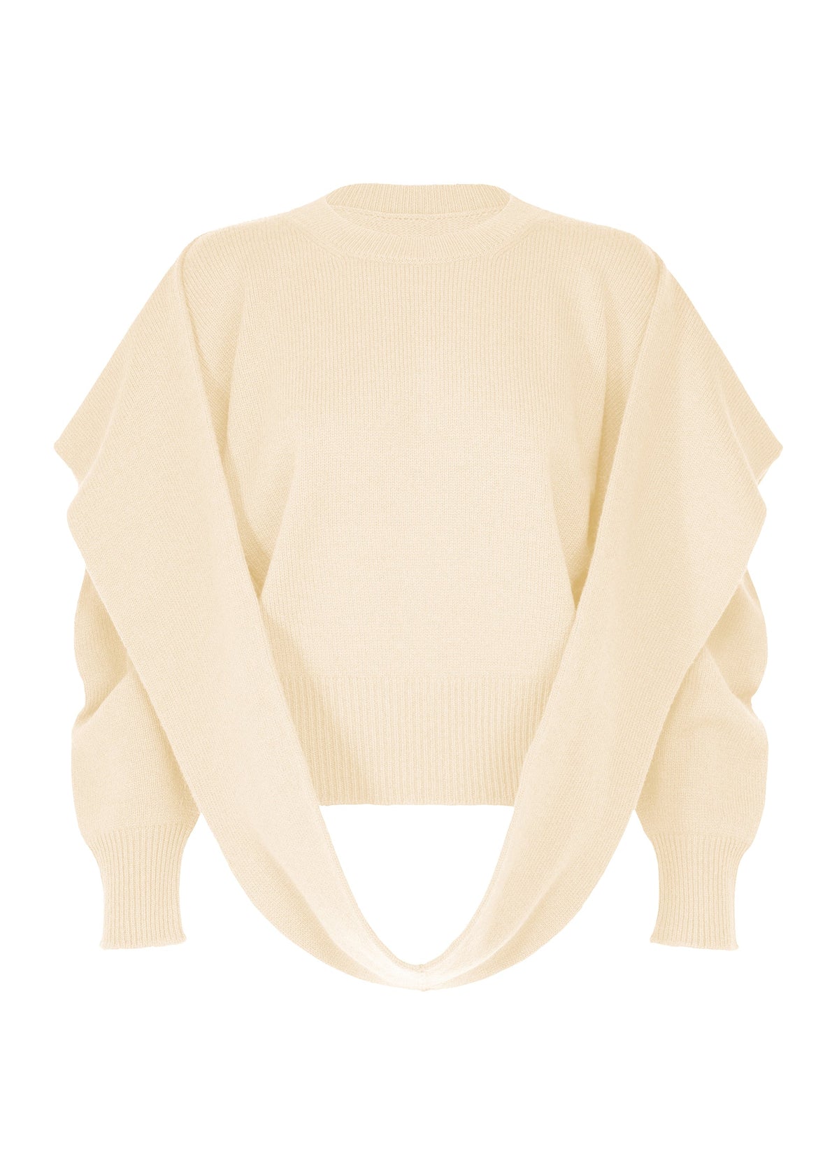 A product shot of the ISSEY MIYAKE O KNIT top in off-white.