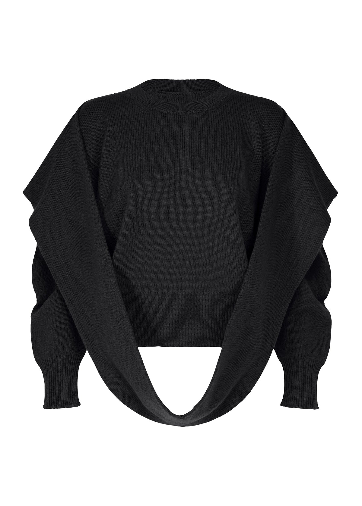 A product shot of the ISSEY MIYAKE O KNIT top in black.