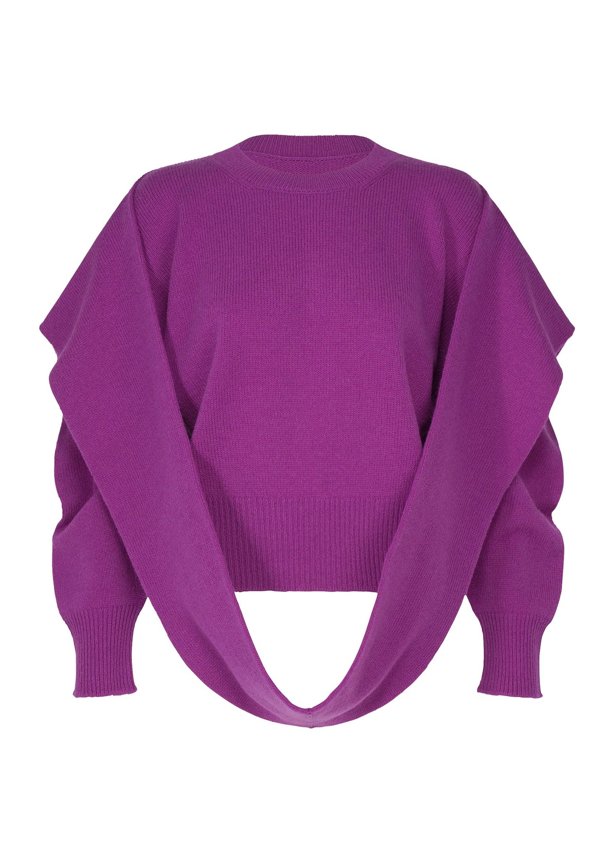 A product shot of the ISSEY MIYAKE O KNIT top in purple.