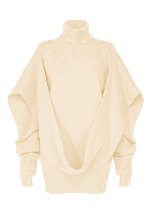 A product shot of the ISSEY MIYAKE O KNIT top in off-white.