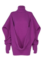 A product shot of the ISSEY MIYAKE O KNIT top in purple.