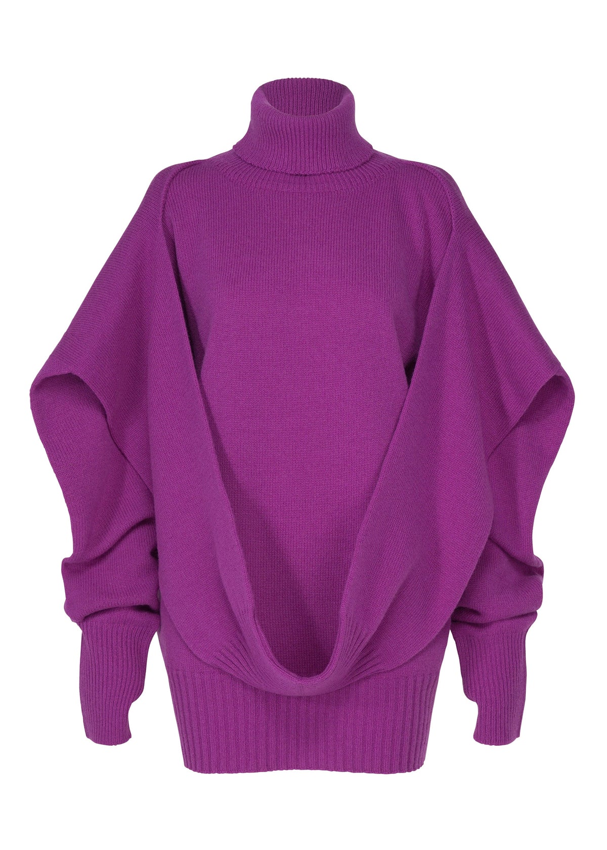A product shot of the ISSEY MIYAKE O KNIT top in purple.