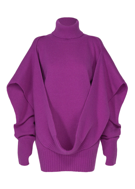 A product shot of the ISSEY MIYAKE O KNIT top in purple.