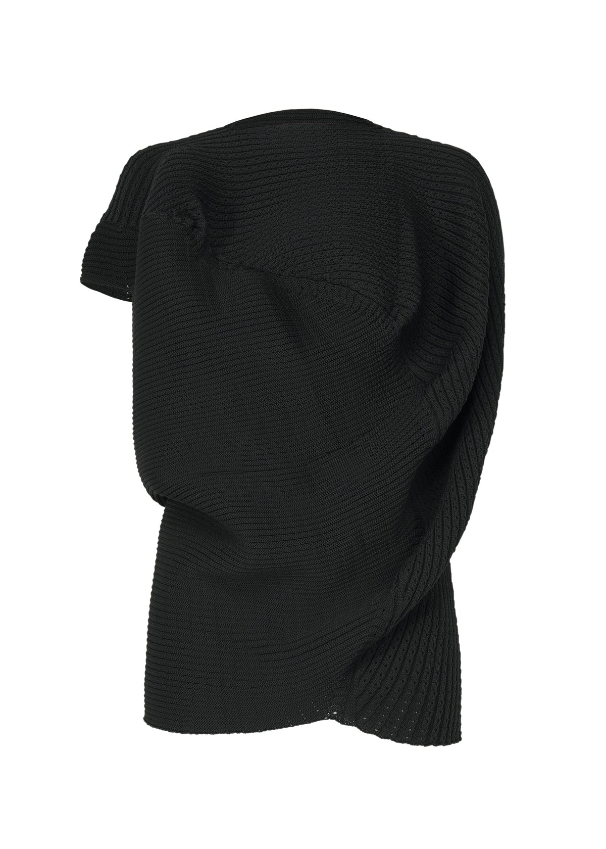 A product shot of the ISSEY MIYAKE FOUND STONE top in black.