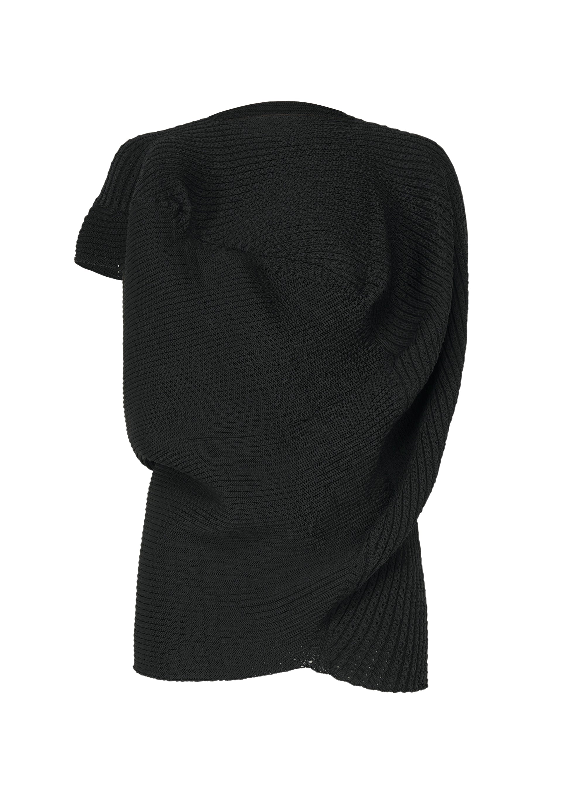 A product shot of the ISSEY MIYAKE FOUND STONE top in black.