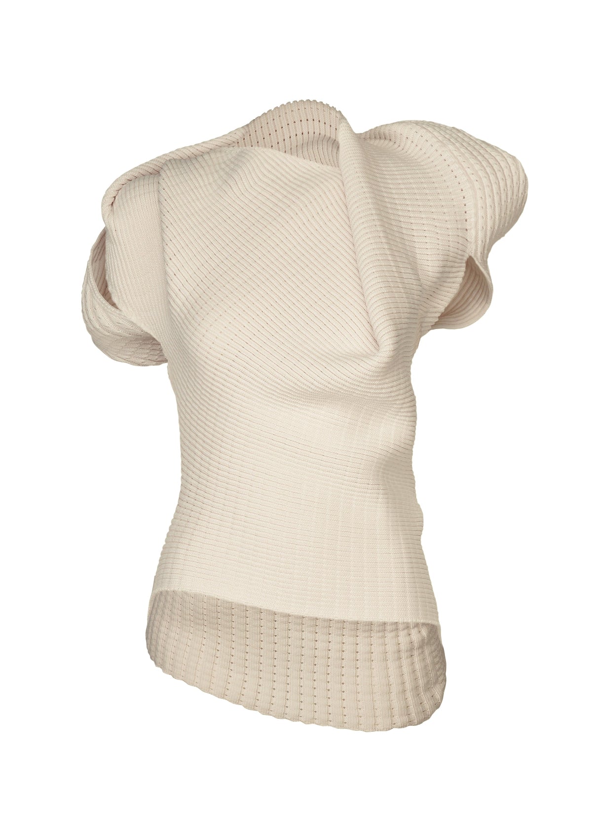 A product shot of the ISSEY MIYAKE FOUND STONE top in off-white.