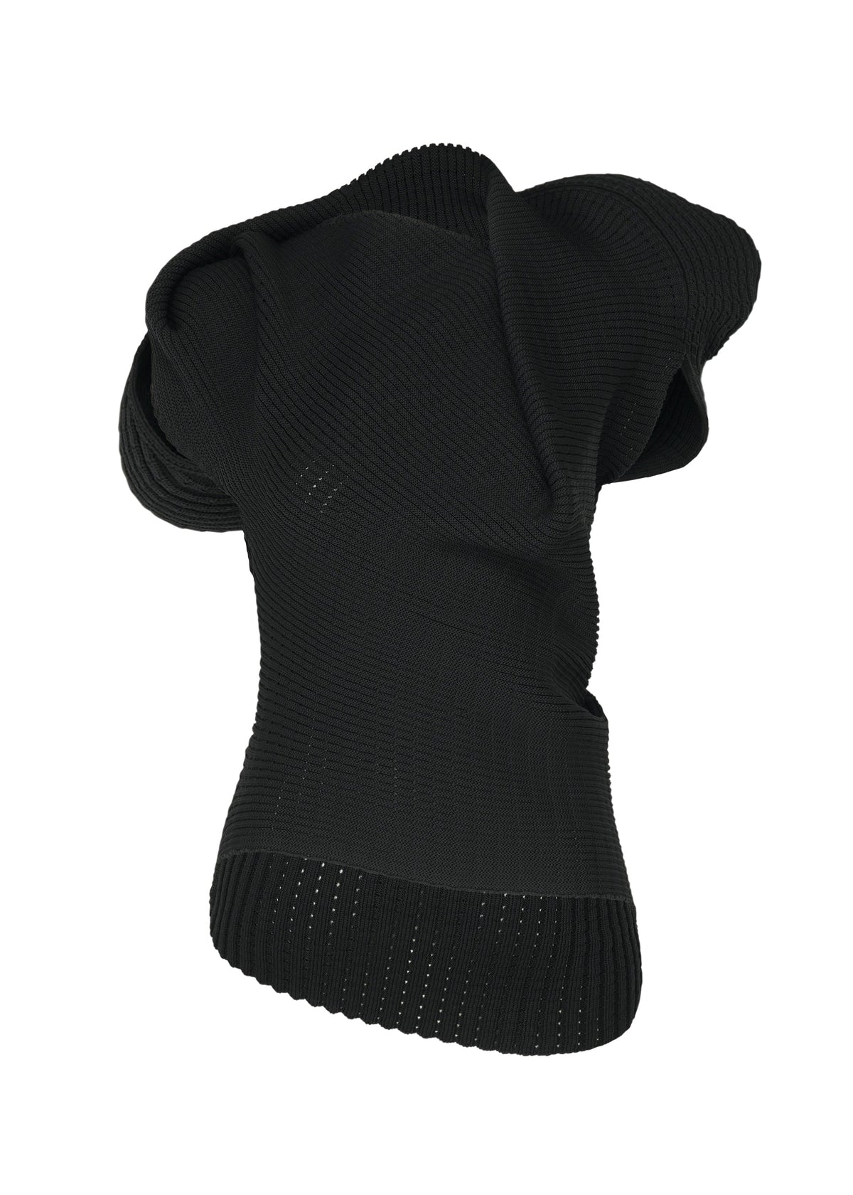 A product shot of the ISSEY MIYAKE FOUND STONE top in black.