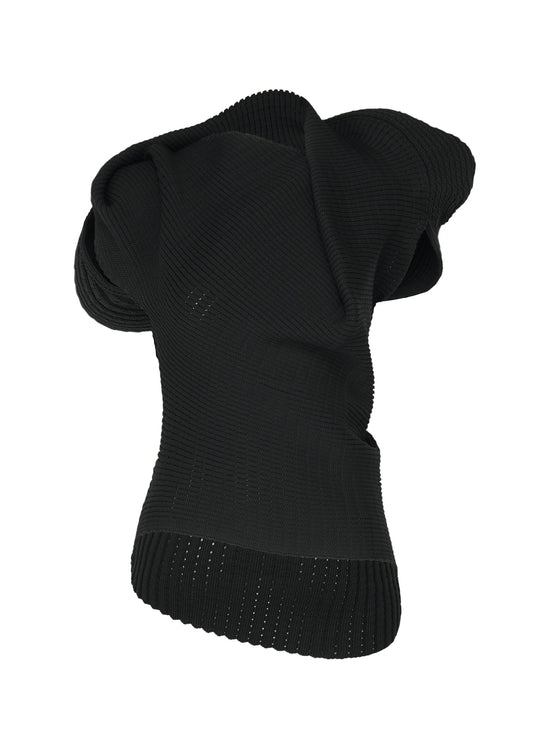 A product shot of the ISSEY MIYAKE FOUND STONE top in black.