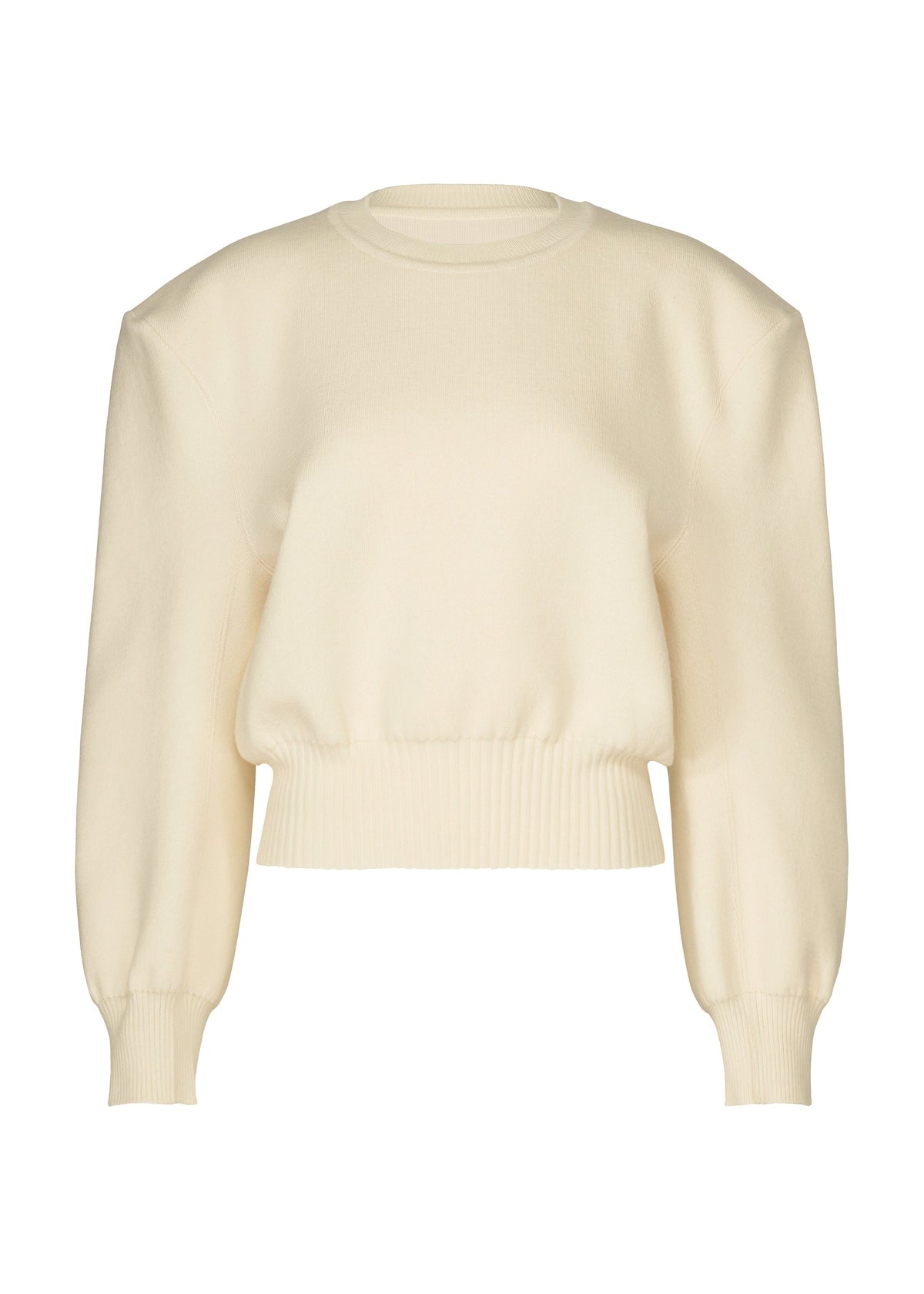 A product shot of the ISSEY MIYAKE HANDSOME KNIT top in off-white.