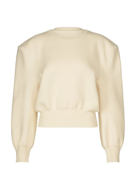 A product shot of the ISSEY MIYAKE HANDSOME KNIT top in off-white.