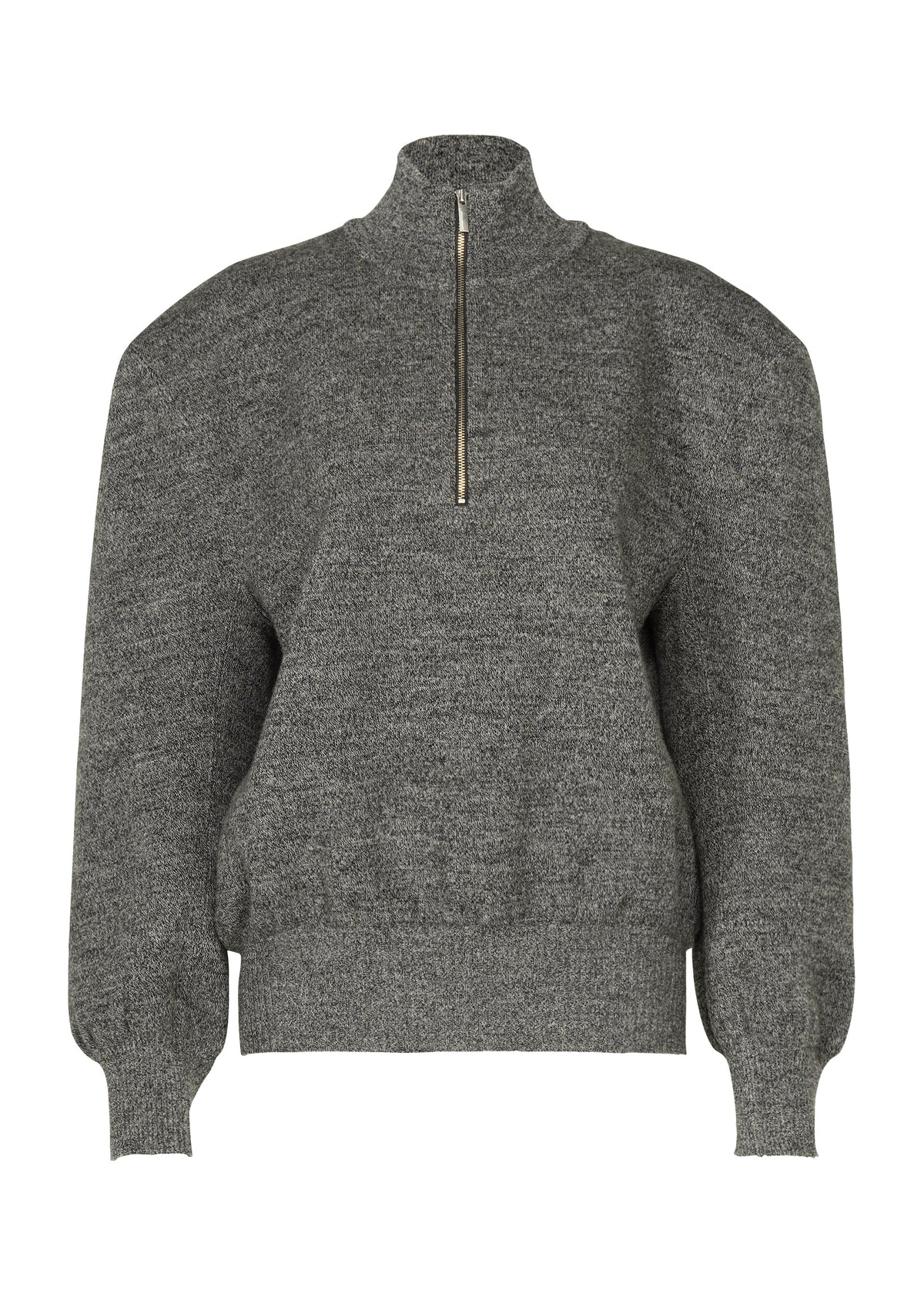 A product shot of the ISSEY MIYAKE HANDSOME KNIT top in gray.