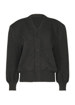 A product shot of the ISSEY MIYAKE HANDSOME KNIT cardigan in black.