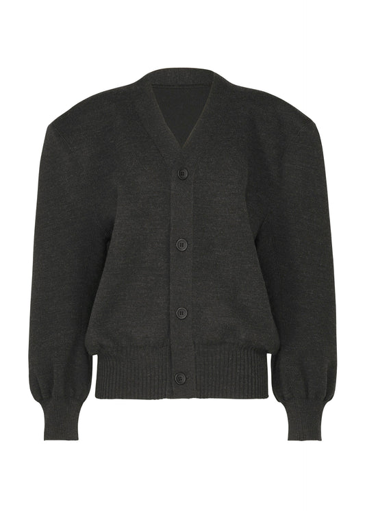 A product shot of the ISSEY MIYAKE HANDSOME KNIT cardigan in black.