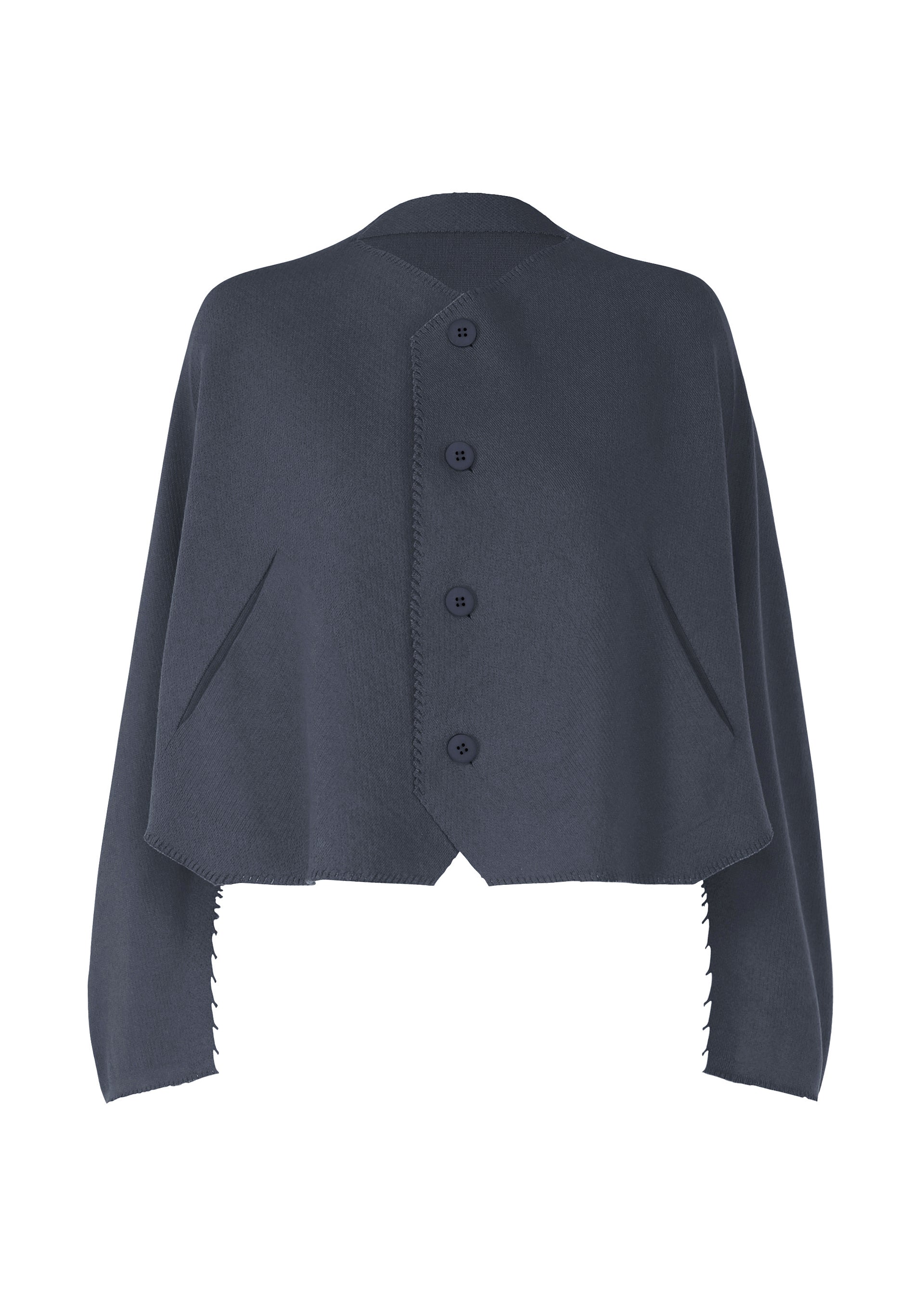 A product shot of the ISSEY MIYAKE CAMPAGNE cardigan in dark navy.