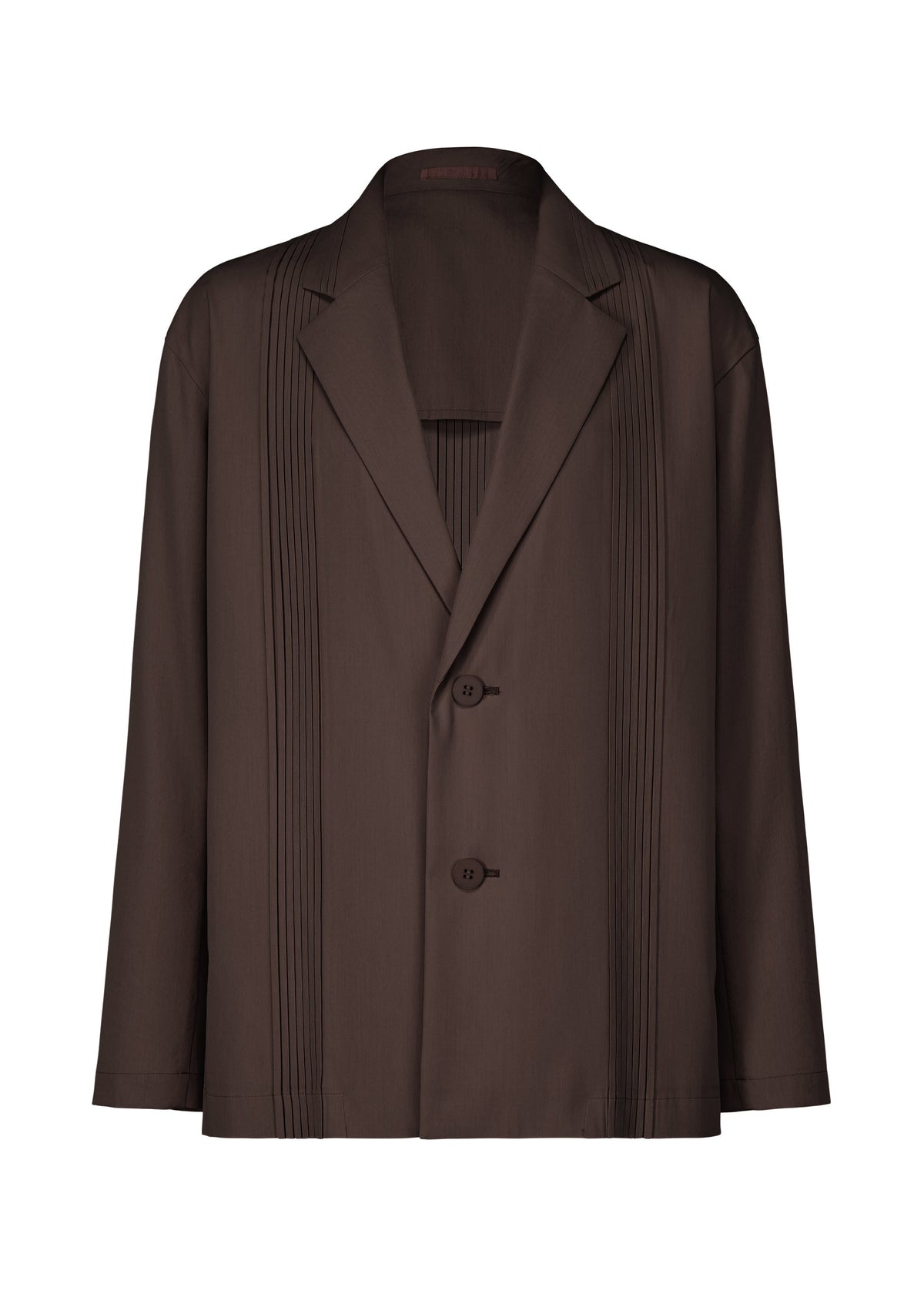 A product shot of the IM MEN AIR PLEATS jacket in dark brown (45).