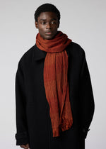 A model wears the IM MEN WOOL TUCK STOLE stole.