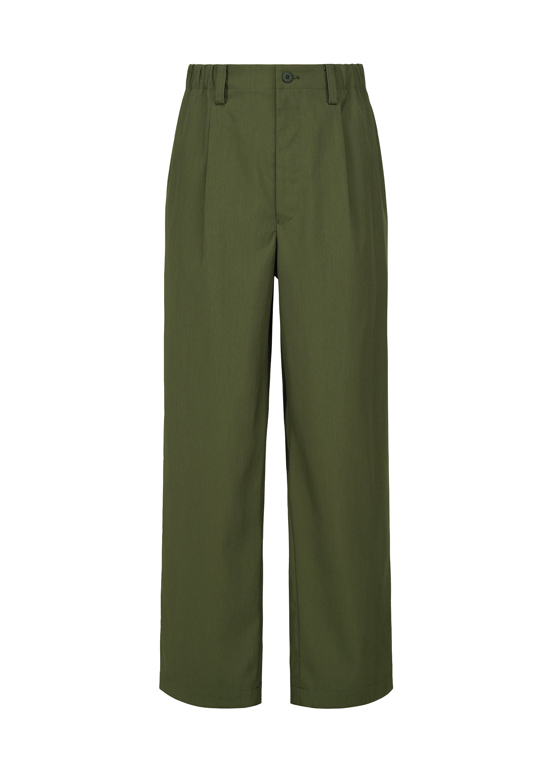 A product shot of the IM MEN AIR trousers in dark green.