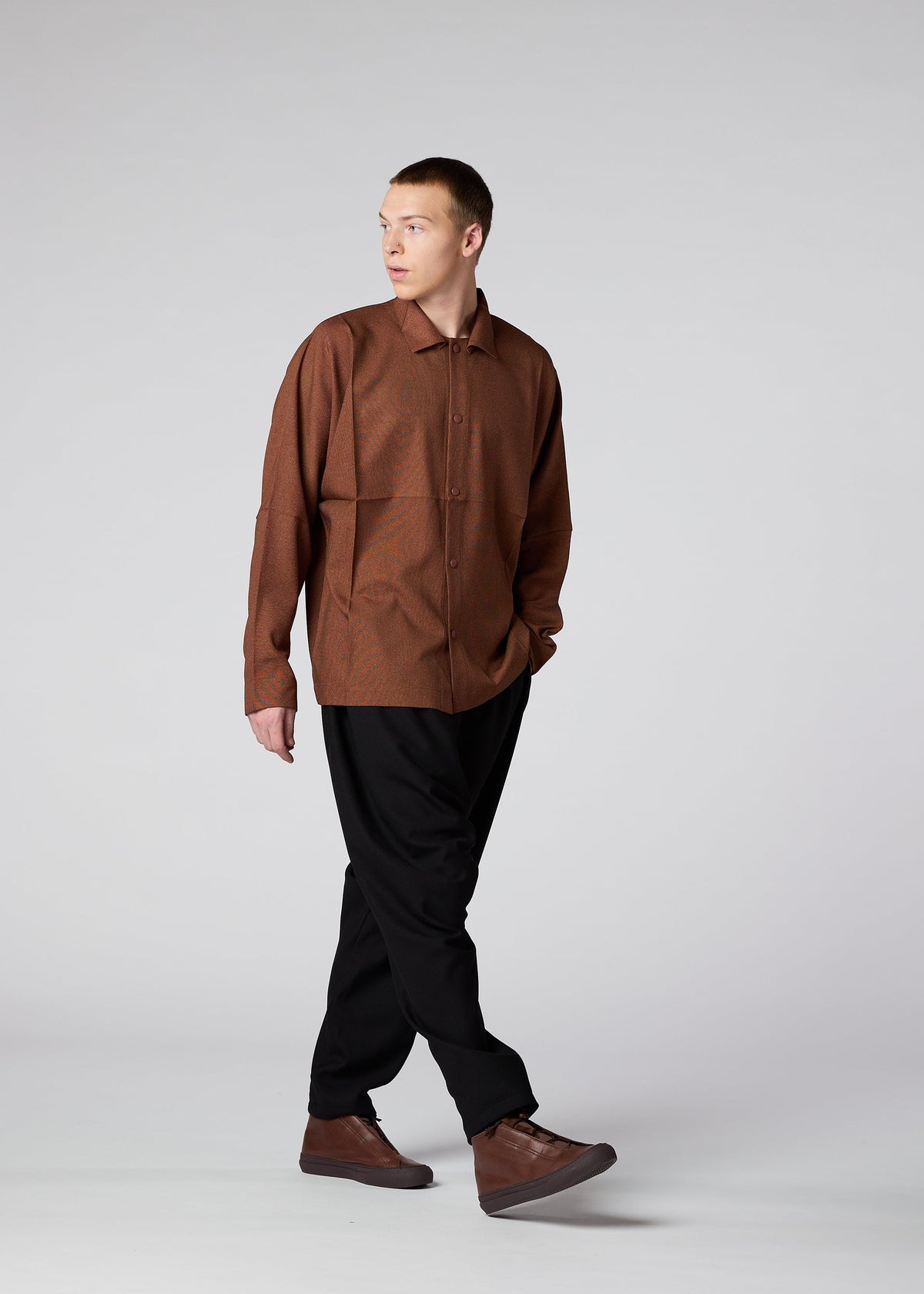 A model wears the IM MEN WOOL LIKE COMPACT SHIRT shirt.