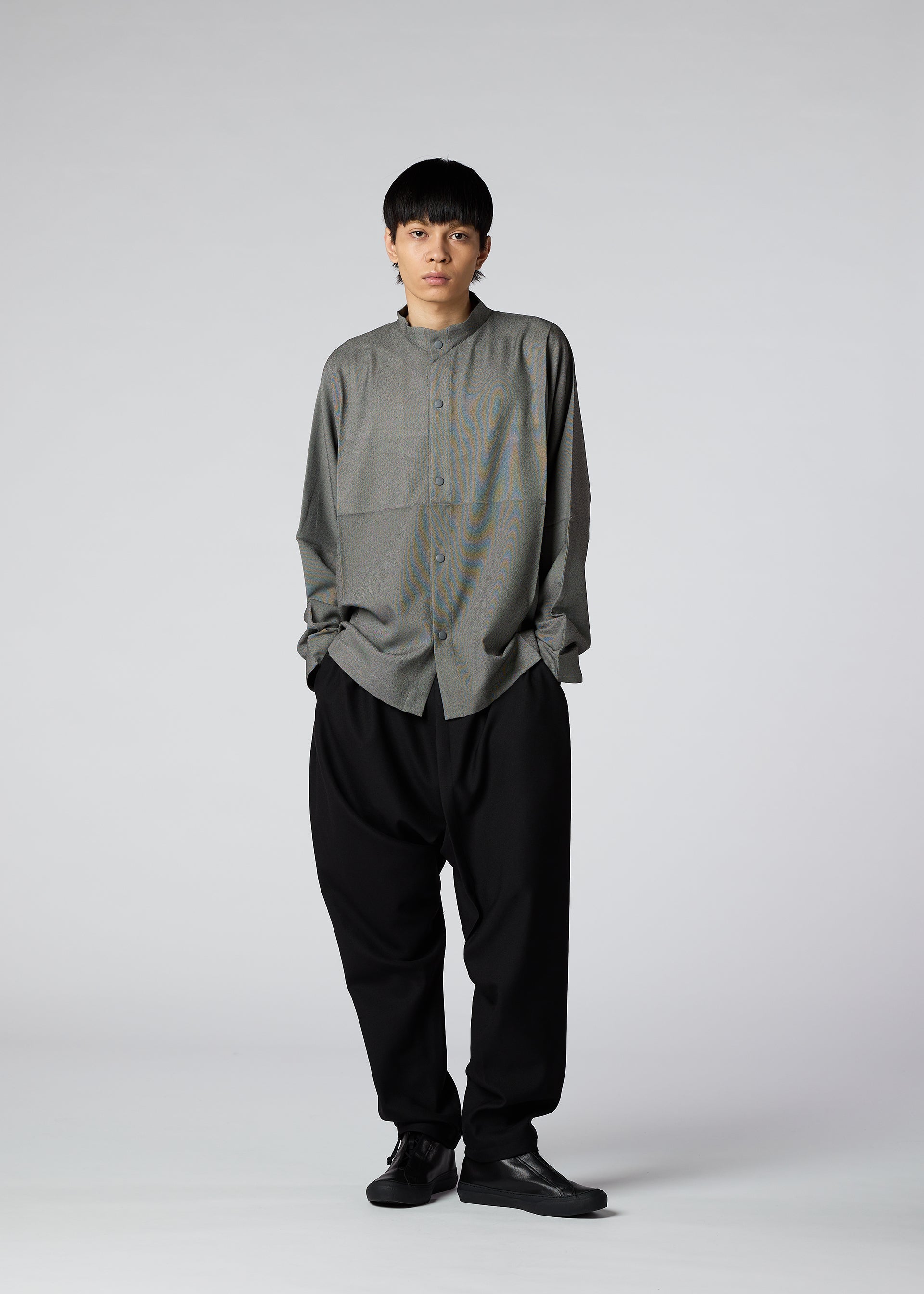 A model wears the IM MEN WOOL LIKE COMPACT SHIRT shirt.