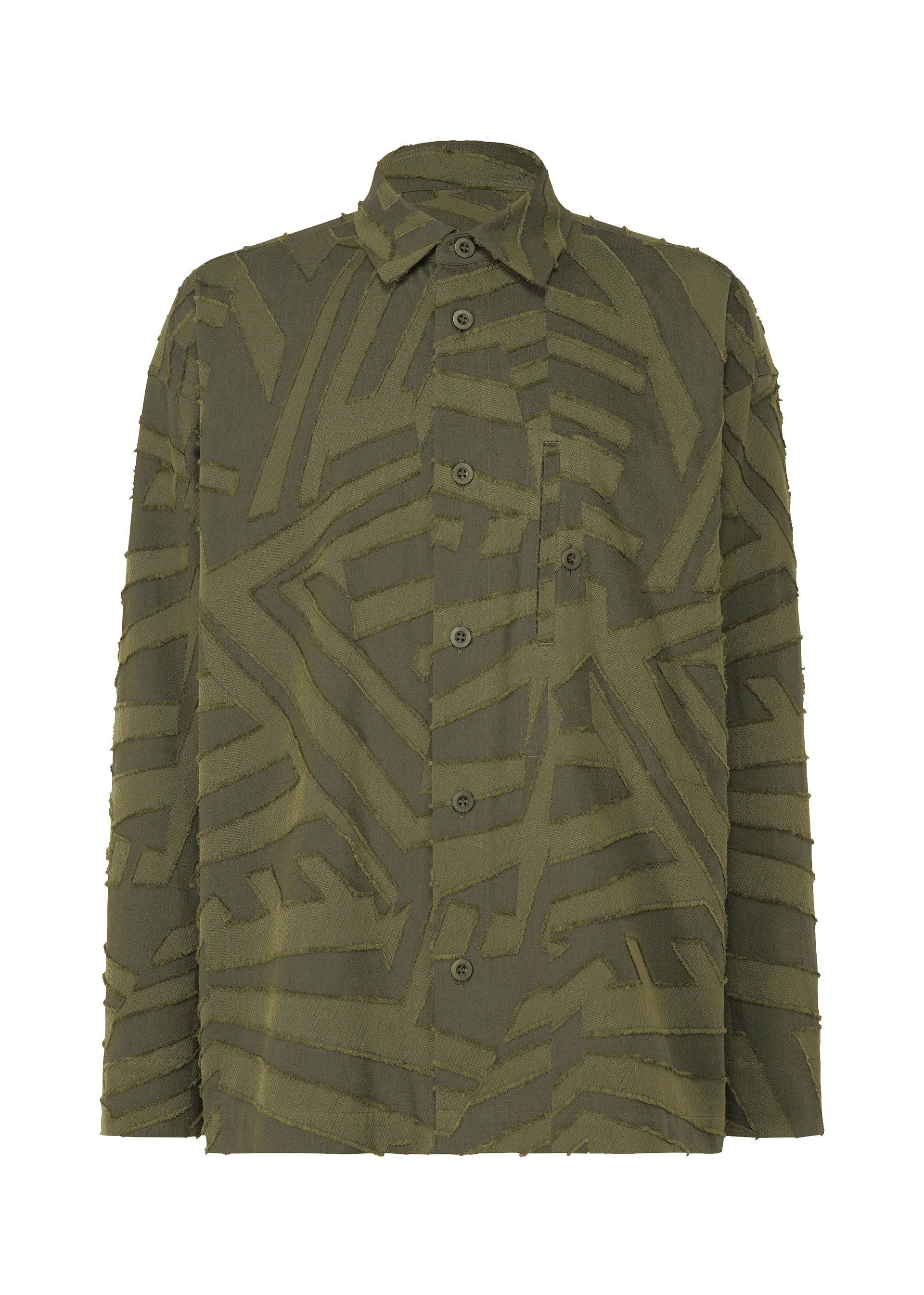 A product shot of the IM MEN GEOMETRY JACQUARD SHIRT shirt in dark green (63).