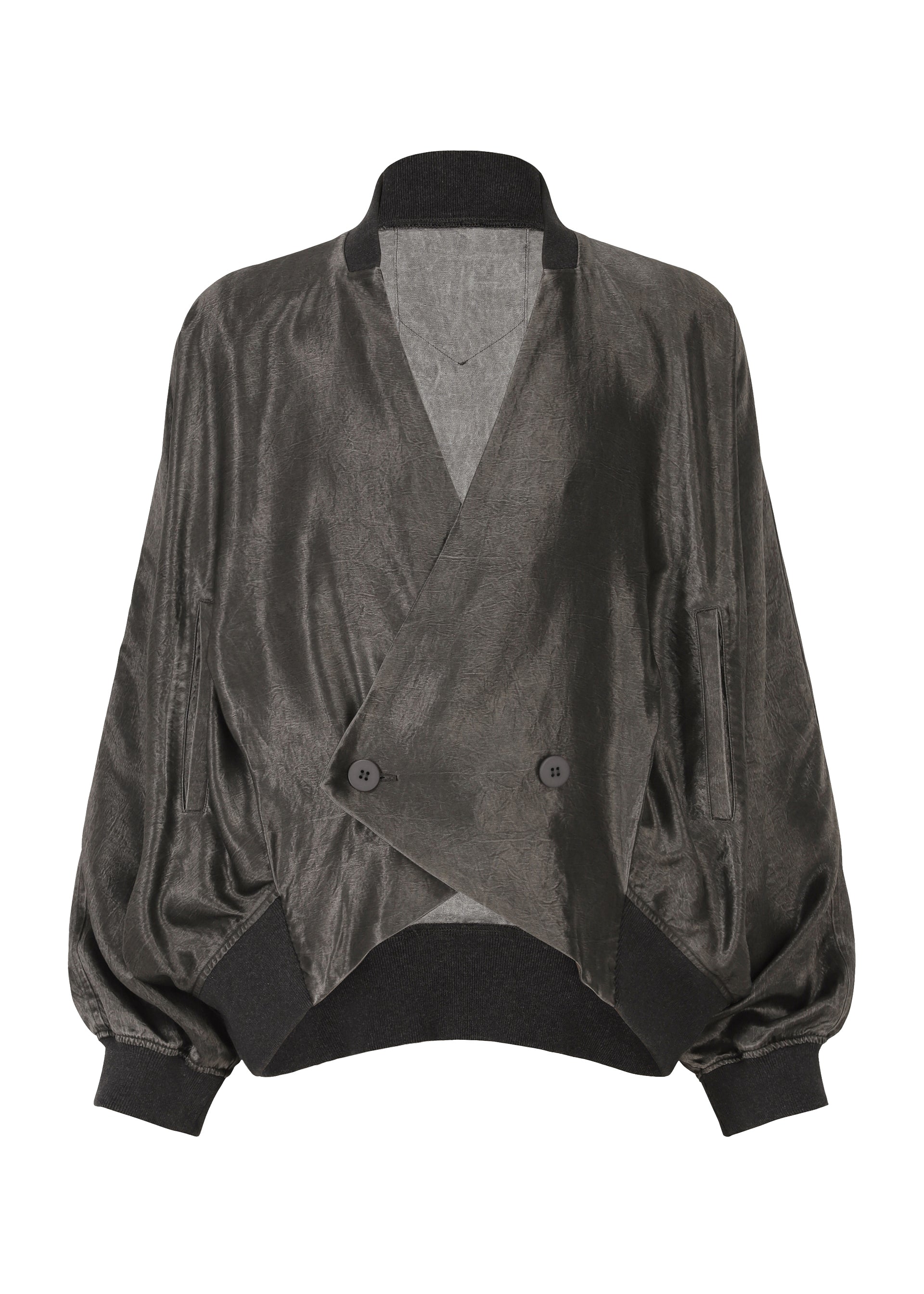 A product shot of the IM MEN SATIN WASH jacket in charcoal grey (13).
