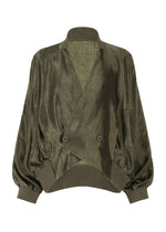 A product shot of the IM MEN SATIN WASH jacket in khaki (65).