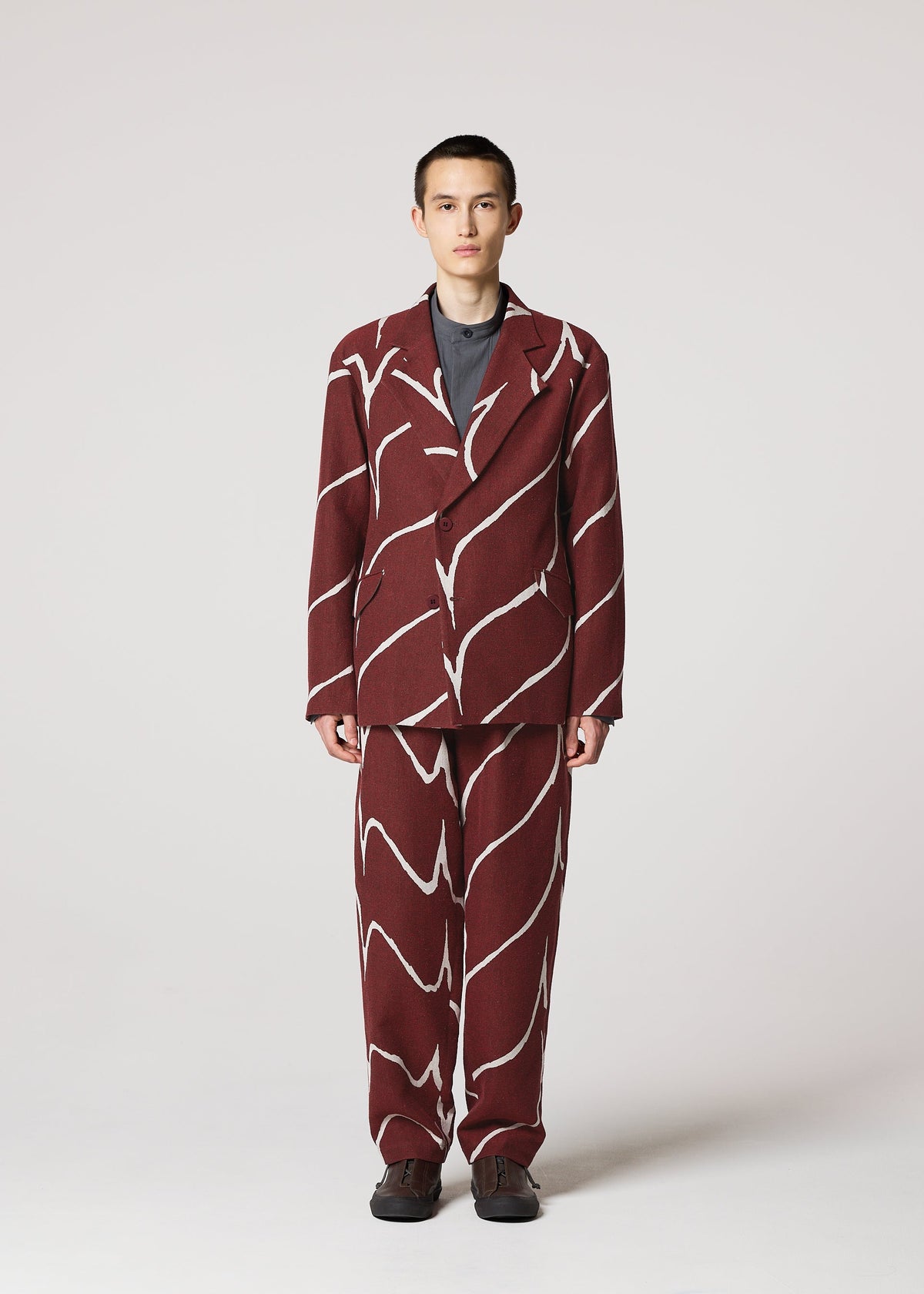 A model wears the IM MEN EARTH trousers.