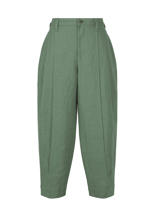 A product shot of the IM MEN TOUGH LINEN trousers in dark green (63).