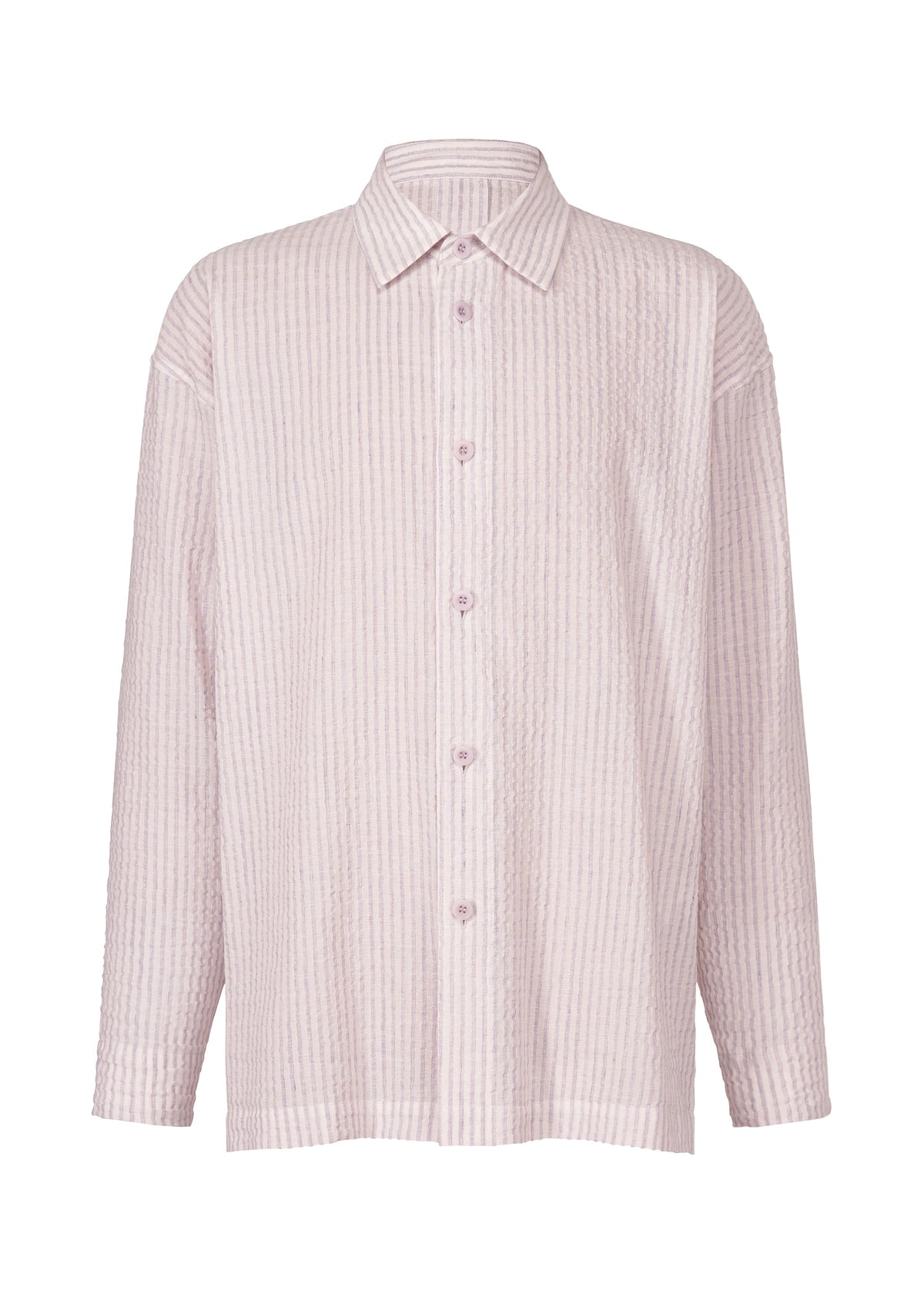 A product shot of the IM MEN STRIPE LINEN SHRINK shirt in light purple (80).