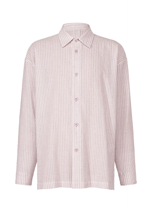 A product shot of the IM MEN STRIPE LINEN SHRINK shirt in light purple (80).