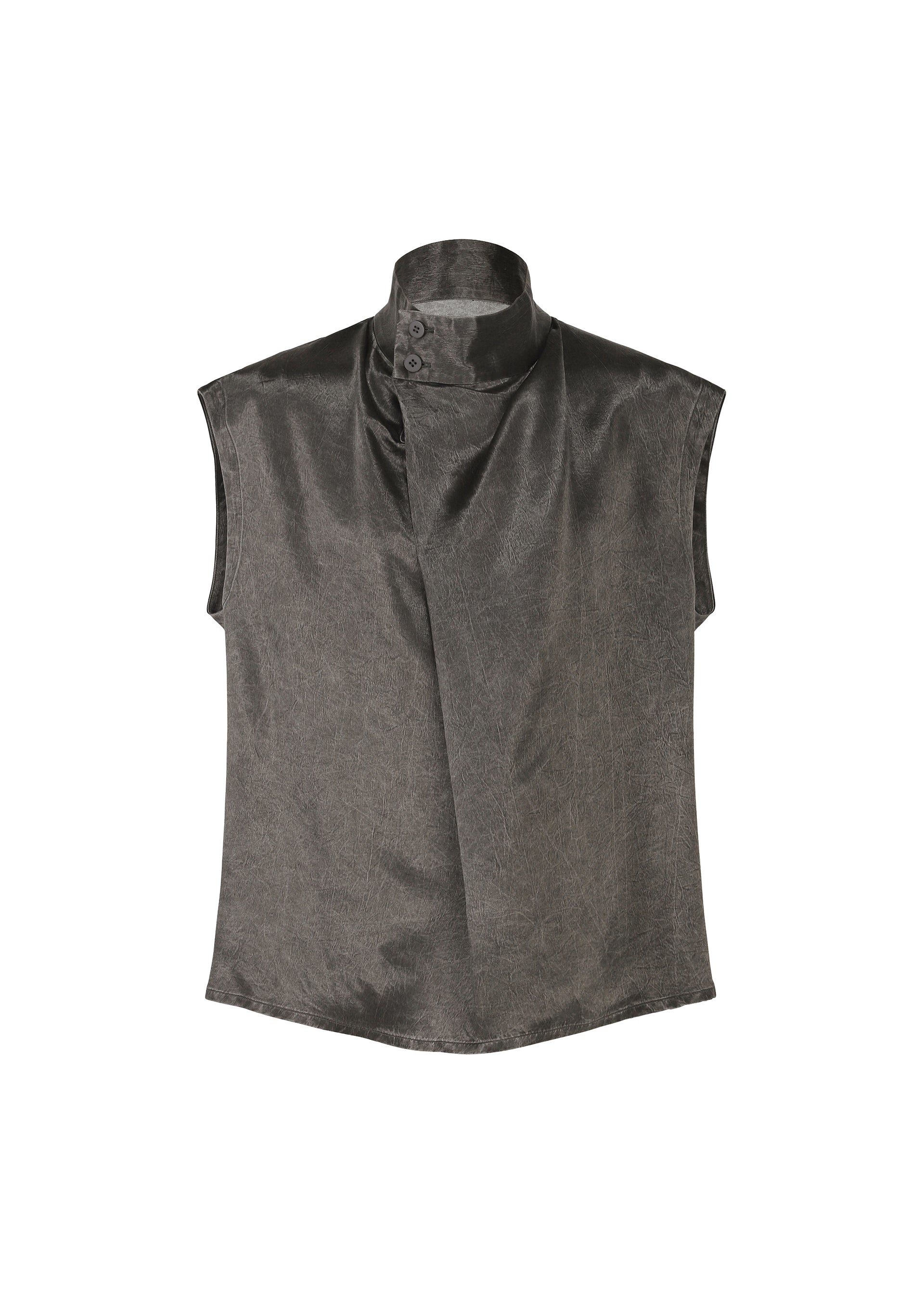 A product shot of the IM MEN SATIN WASH top in charcoal grey (13).