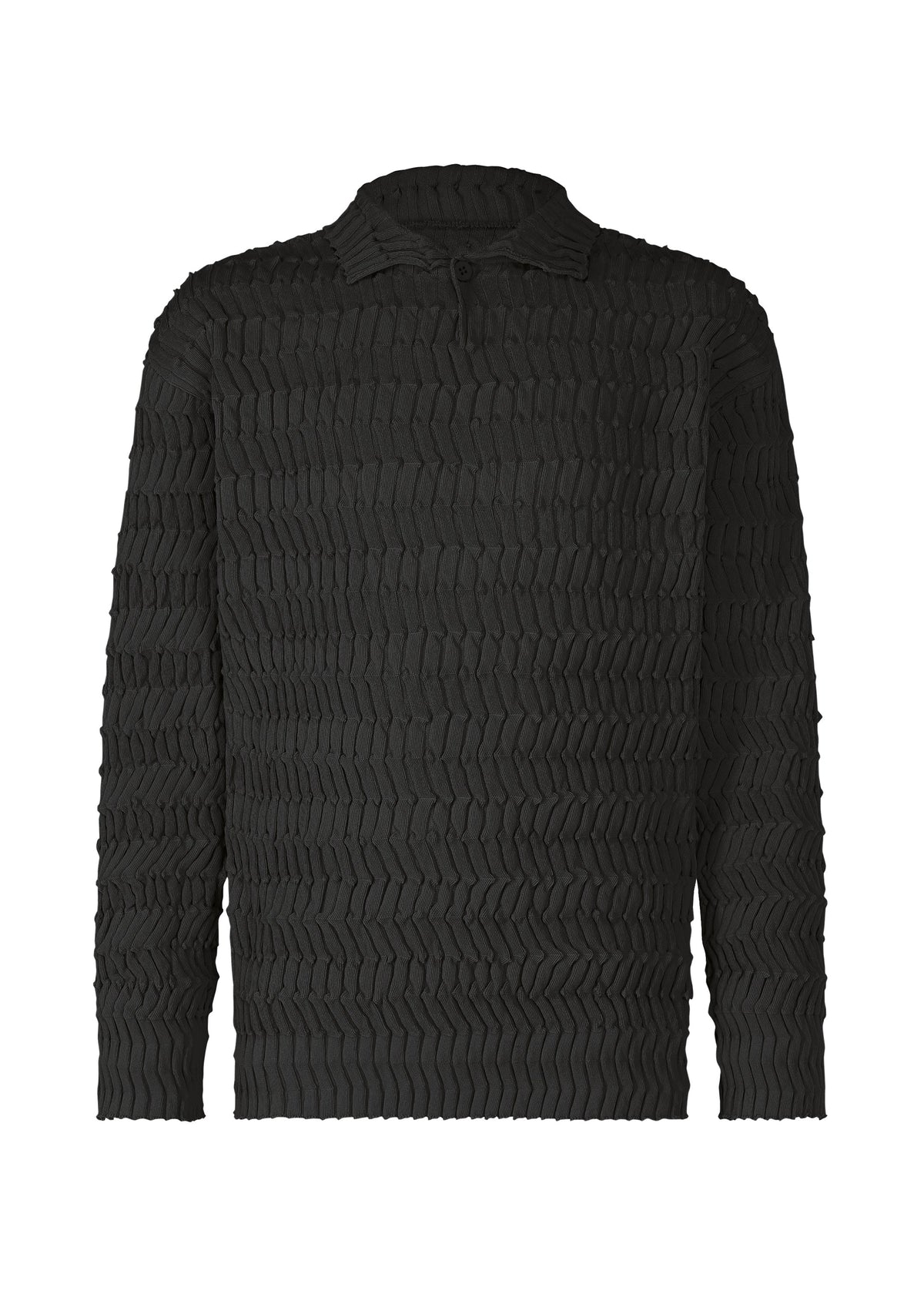 A product shot of the IM MEN ZIG ZAG RIB KNIT top in black (15).