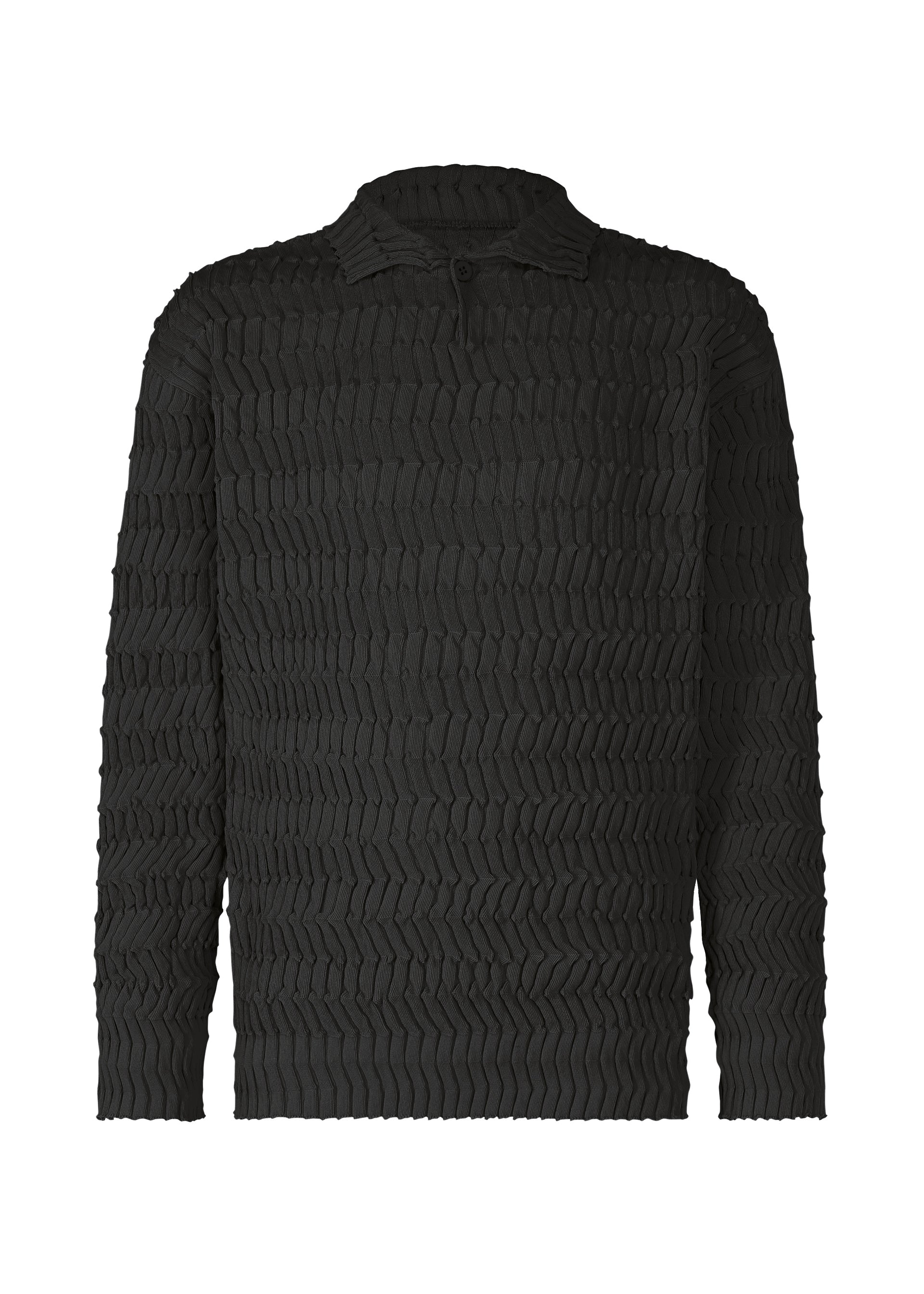 A product shot of the IM MEN ZIG ZAG RIB KNIT top in black (15).