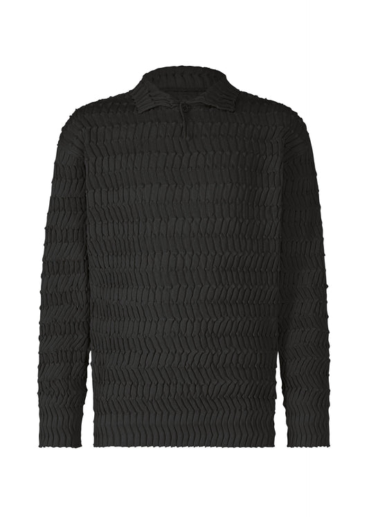 A product shot of the IM MEN ZIG ZAG RIB KNIT top in black (15).