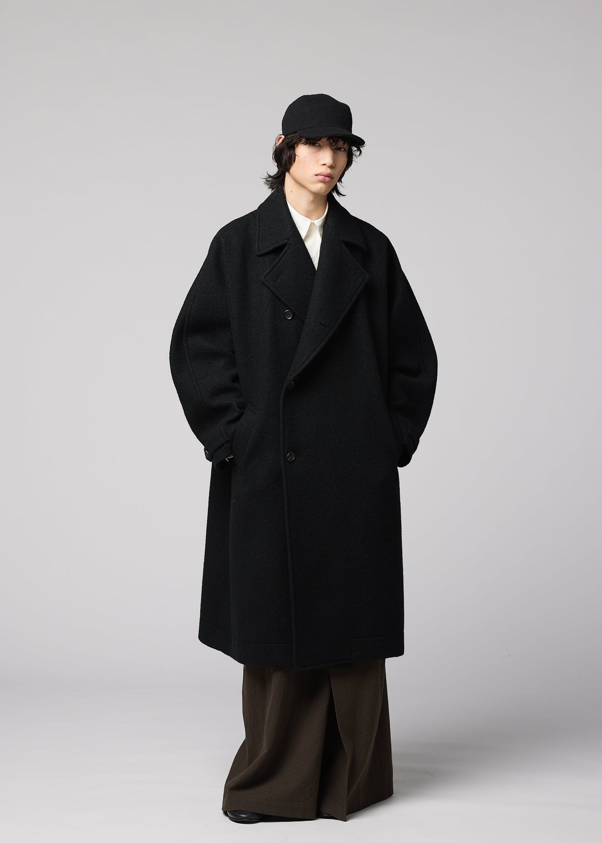 A model wears the IM MEN FULLER WOOL CAP fuller-wool-cap-cap-black.