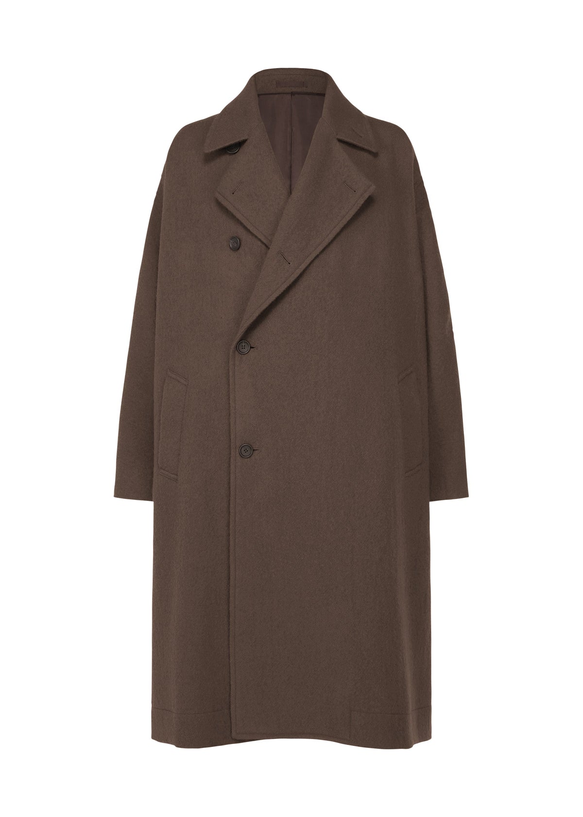 A product shot of the IM MEN FULLER WOOL coat in brown.