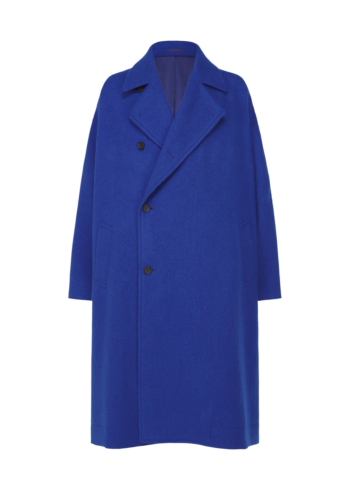 A product shot of the IM MEN FULLER WOOL coat in blue.